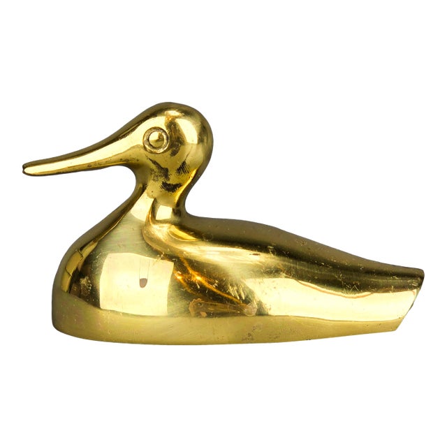 Vintage Solid Brass Duck Figurine Paperweight For Sale