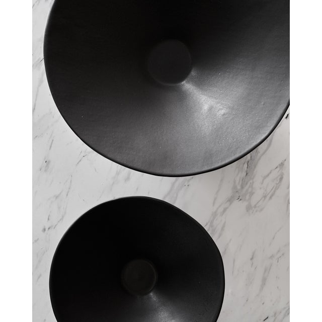Onyx Large Handcrafted Ceramic Pedestal Bowl by NPage Studio X Lostine in Coal Black For Sale - Image 8 of 9