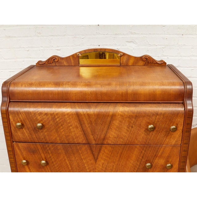 Early 20th Century Art Deco Waterfall Highboy Dresser For Sale - Image 12 of 12