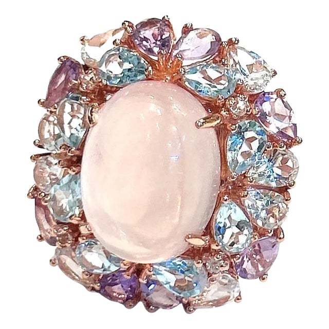 Bochic “Orient” Pink Opal, Blue Topaz & Amethyst Ring Set In 18K Gold & Silver For Sale