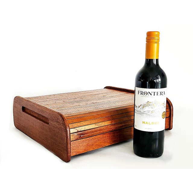 Wood Mid 20th Century Teak Wood Tambour Desk Top Organizer Box For Sale - Image 7 of 12