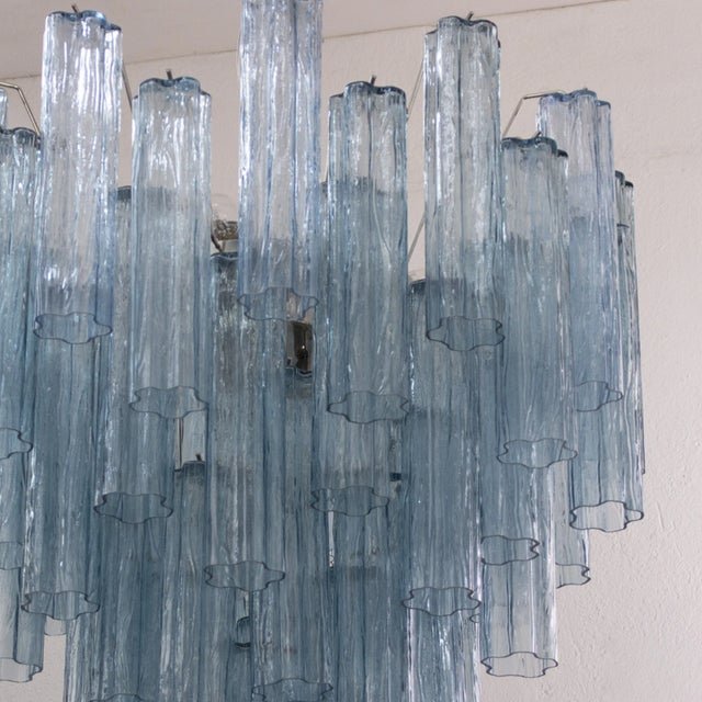 Italian Chandelier in Tronchi Blue Murano Glass, 1980s For Sale - Image 8 of 11