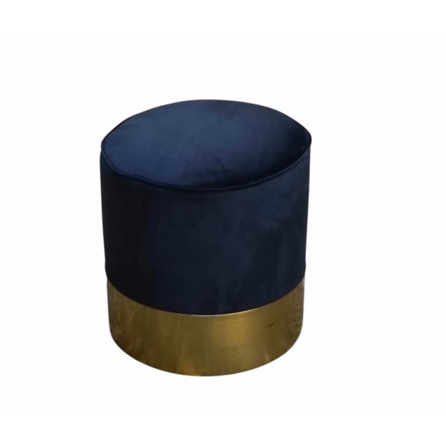 Mid-Century Modern Brass and Blue Velvet Cylindrical Stool in the style of Luigi Caccia Dominioni, Italy, 1970s For Sale - Image 3 of 7