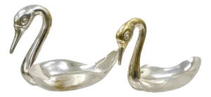 Late 20th Century Modern Figural Silver Plated Copper Swan Bird Candy Dish Trinket Bowl - a Pair