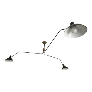Contemporary Serge Mouille–Style 3-Arm Ceiling Lamp — Sculptural Modernist Lighting, Brass Hardware, Pristine For Sale