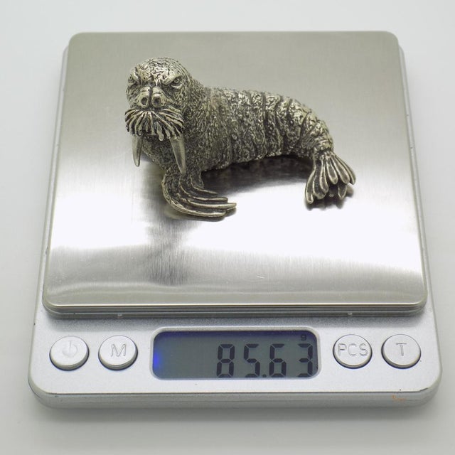Large Vintage Italian Handmade Silver Walrus Figurine by Mario Cerreti, Tuscany, 1950s For Sale - Image 11 of 15