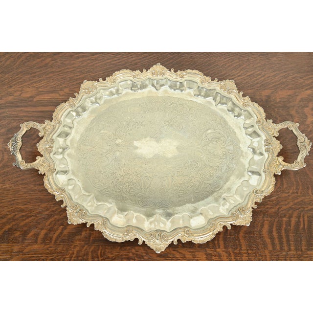 Tiffany & Co. Style Antique Victorian Repoussé Silverplate Serving Tray For Sale - Image 12 of 12