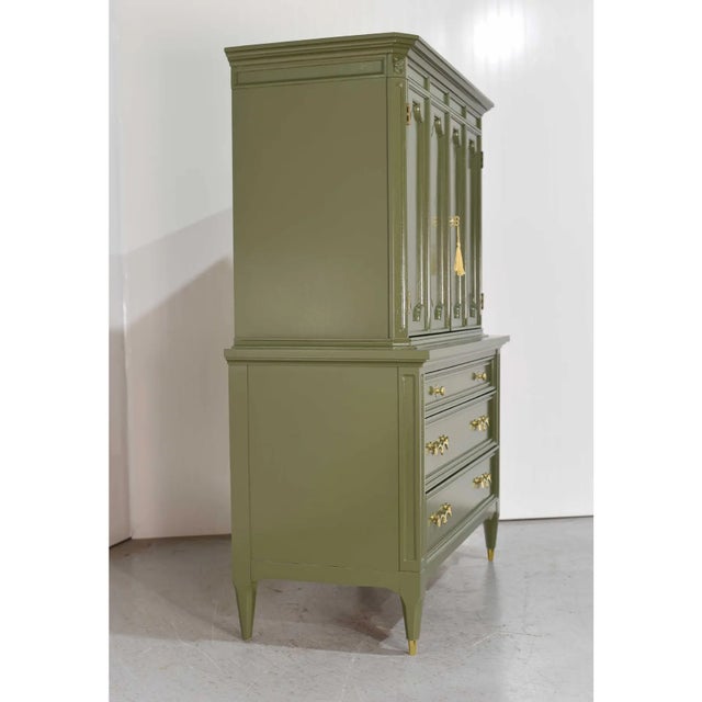 Olive Mid Century Transitional Highboy Dresser by American of Martinsville in Olive Green - Newly Painted For Sale - Image 8 of 13