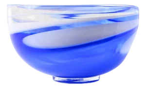 Blue and White Studio Glass Bowl by Maibritt Jönsson & Pete Hunner for Baltic Sea Glass, 1989