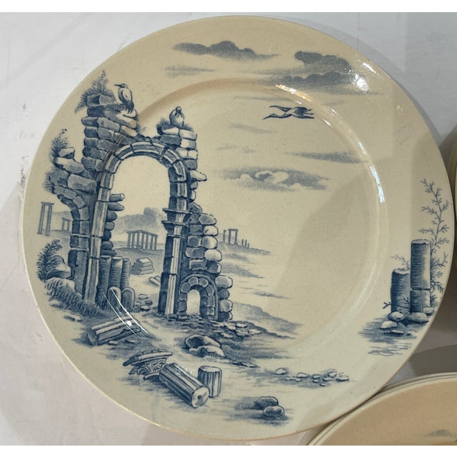 French 19Th. C. Architectural Ruins, Faience Plates by Gien, c.1900, Set 12 For Sale In West Palm - Image 6 of 12