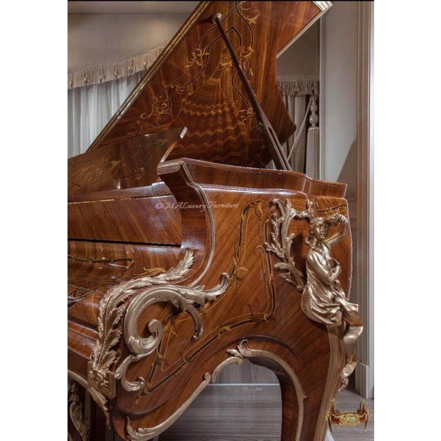Luxury Hand-Crafted Grand Piano Louis XV Style with Ornate Carvings & Matching Stool For Sale - Image 4 of 6
