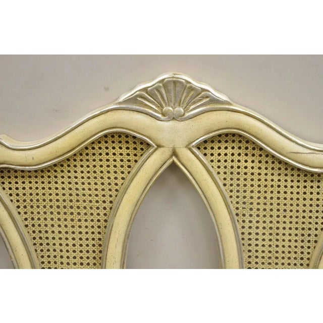 Mid 20th Century Vintage French Provincial Hollywood Regency Cream Painted Cane King Headboard For Sale - Image 4 of 11