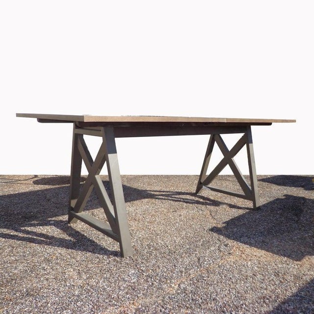 Metal Industrial Trestle Base Work Table Desk For Sale - Image 7 of 8