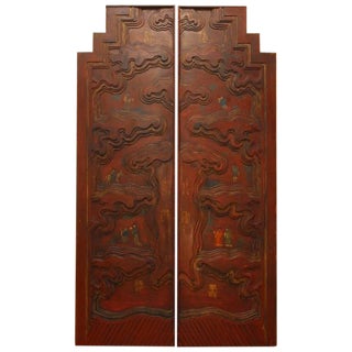 Chinese Carved Temple Courtyard Door Panels - A Pair For Sale
