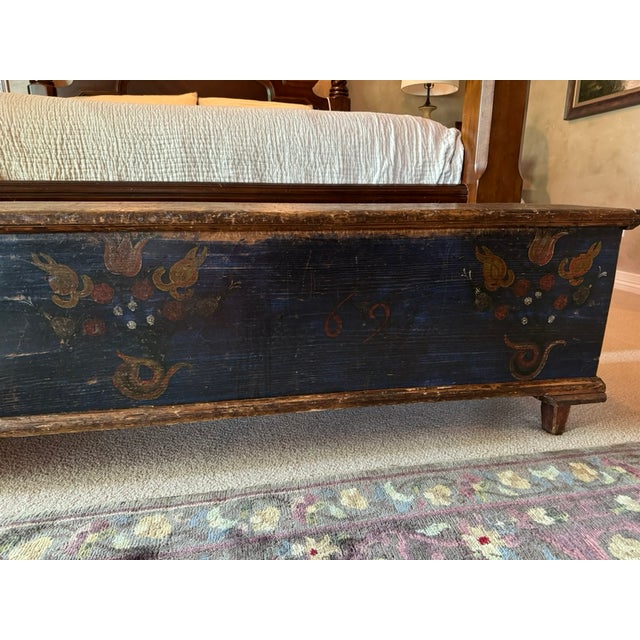 Rustic European Antique Eastern European Floral Painted Pine Wood Marriage Chest/Marriage Box (Dated 1869) For Sale - Image 3 of 8