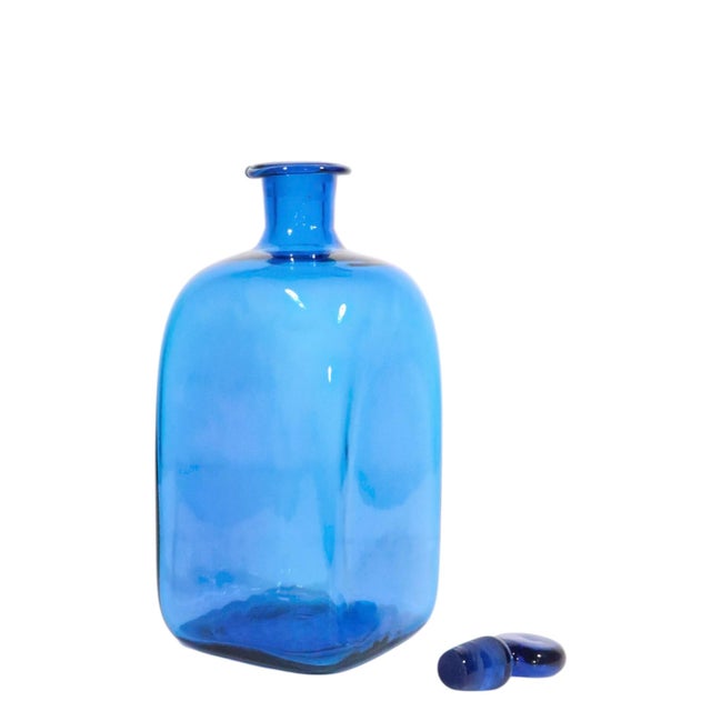 Mid-Century Modern Mid 20th Century Blenko Sapphire Williamsburg Reproduction Stoppered Bottle Cw 13 For Sale - Image 3 of 7