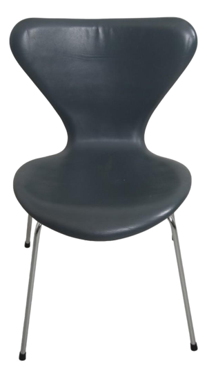Seven Chairs in Grey Leather by Arne Jacobsen, 1986, Set of 6