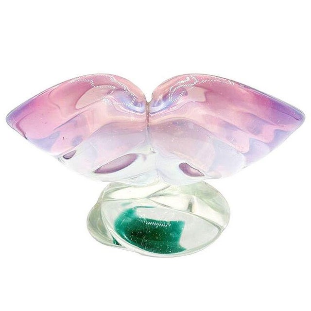 Mid-Century Modern Mid 20th Century Murano Peacock Art Glass Pedestal Ashtray W/ Pink Pastel Swirl For Sale - Image 3 of 10