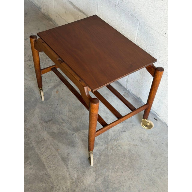 Vintage Danish Modern Teak Bar Cart Serving Trolley on Casters For Sale - Image 9 of 9