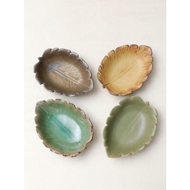 Japanese Japanese Kiln-Transmuted Leaf-Pattern Ceramic Small Dish - Set of 4 For Sale - Image 3 of 7