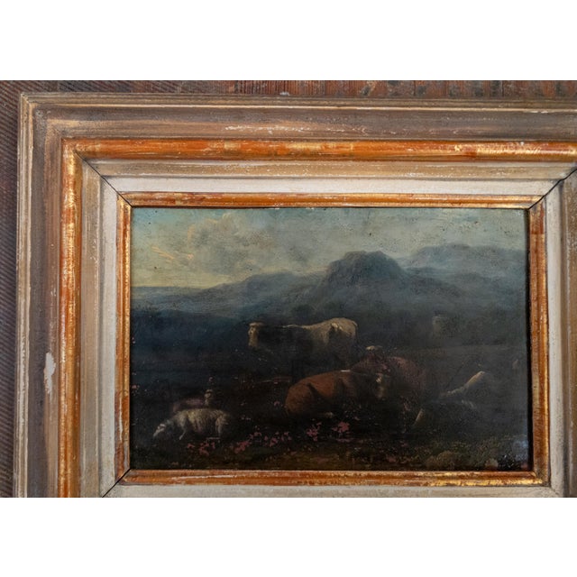 Grand Tour 19th Century Grand Tour Old Master Landscape Oil on Copper Painting of Cows and Sheep With Shepherd For Sale - Image 3 of 18