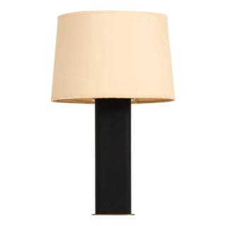 Table Lamps in Brass, Leather and Original Lamp Shades, 1950s, Set of 2 For Sale