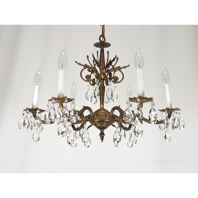 Antique 6 Light Splendid Shimmering Stately Brass Cut Lead Crystal Chandelier ~ Rewired ~ Restored ~ Rejuvenated ~ Ready to Hang ~ For Sale - Image 4 of 12