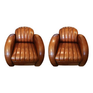 Brown Leather Club Armchairs, 2010s, Set of 2 For Sale