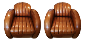 Brown Leather Club Armchairs, 2010s, Set of 2