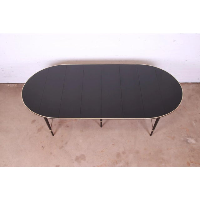 Wood Paul McCobb Connoisseur Collection Black Lacquered Mahogany and Brass Extension Dining Table, Newly Refinished For Sale - Image 7 of 13