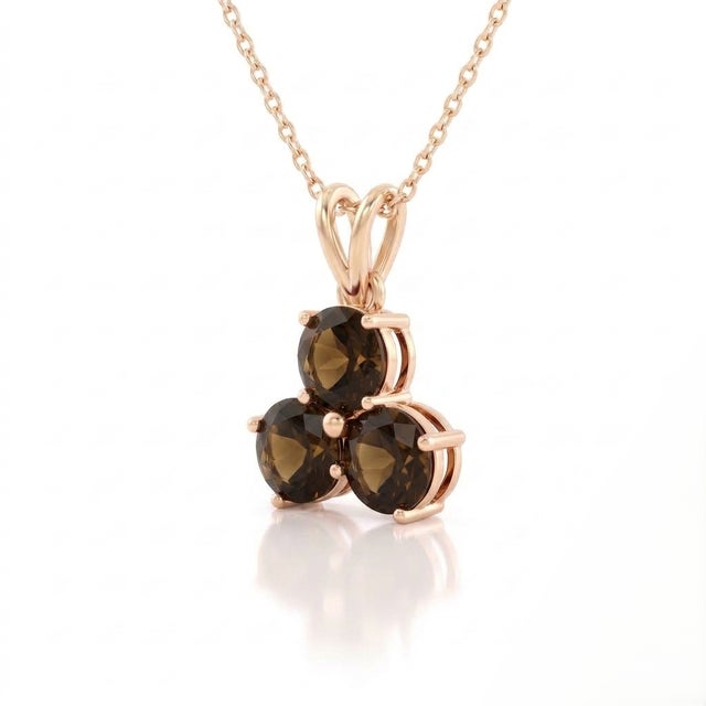 Contemporary Smoky Quartz Pendant Necklace | Natural Gemstone Trio Pendant | Minimalist Statement Necklace For Sale - Image 3 of 3