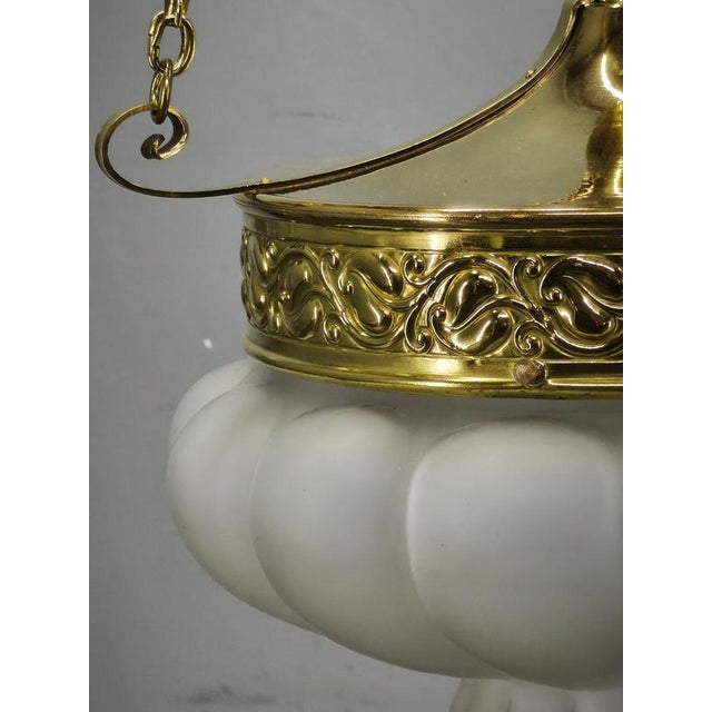 Art Nouveau Secession Pendant Light in Brass and Opaline Glass, Czechoslovakia, 1900s For Sale - Image 9 of 15