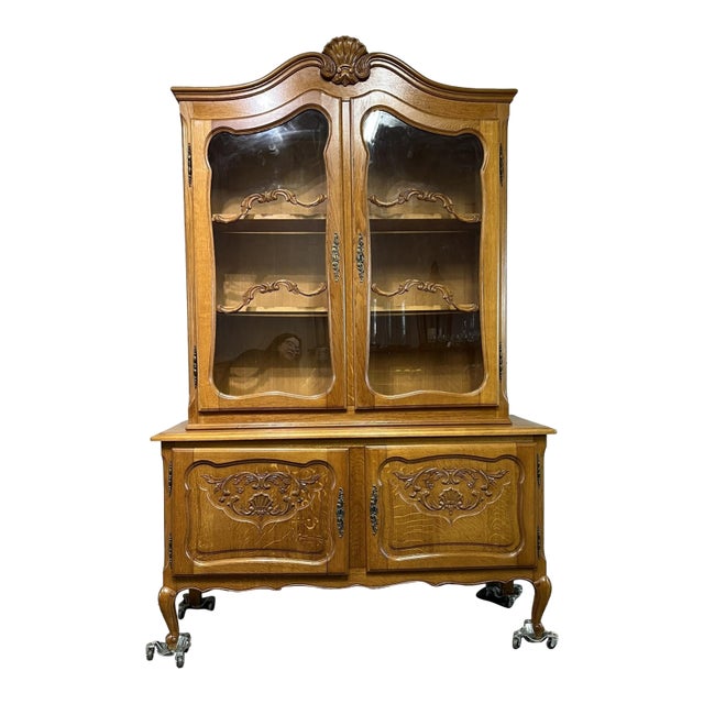 1960s Mid Century Belgian Oak Display Cabinet For Sale