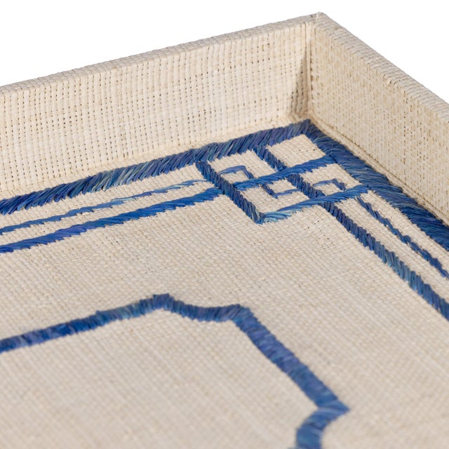Boho Chic Pattern Natural Fiber Raffia Serving Tray For Sale - Image 3 of 8