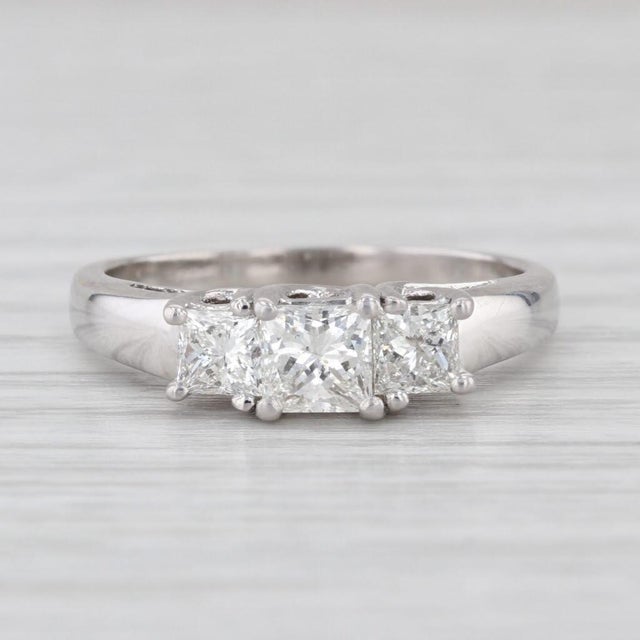 Silver 0.87ctw Princess Diamond 3-Stone Engagement Ring 14k White Gold Size 6.5 For Sale - Image 8 of 8