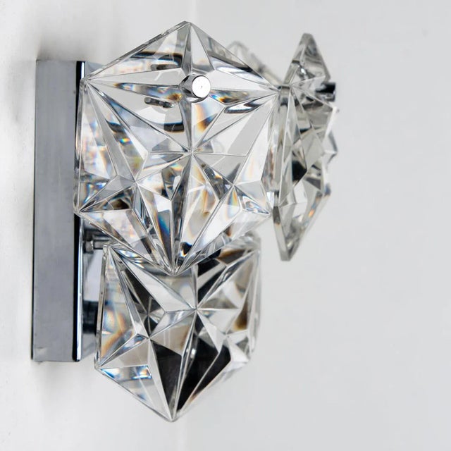 Metal Faceted Crystal and Silver Chrome Sconce attributed to Kinkeldey, Germany, 1970s For Sale - Image 7 of 14