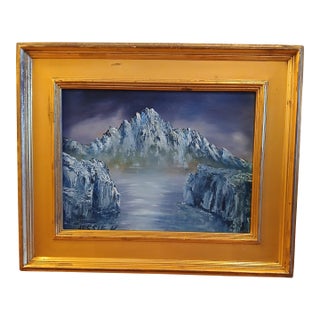 1980s Framed Oil Painting on Board Signed by Artist [Title: Glacier] For Sale
