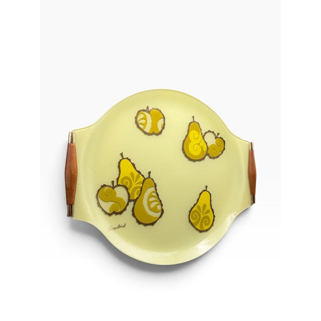 Mid-Century Modern Vintage MCM Georges Briard Large Fruit Curved Glass Tray W/ Wood Handles For Sale - Image 3 of 8