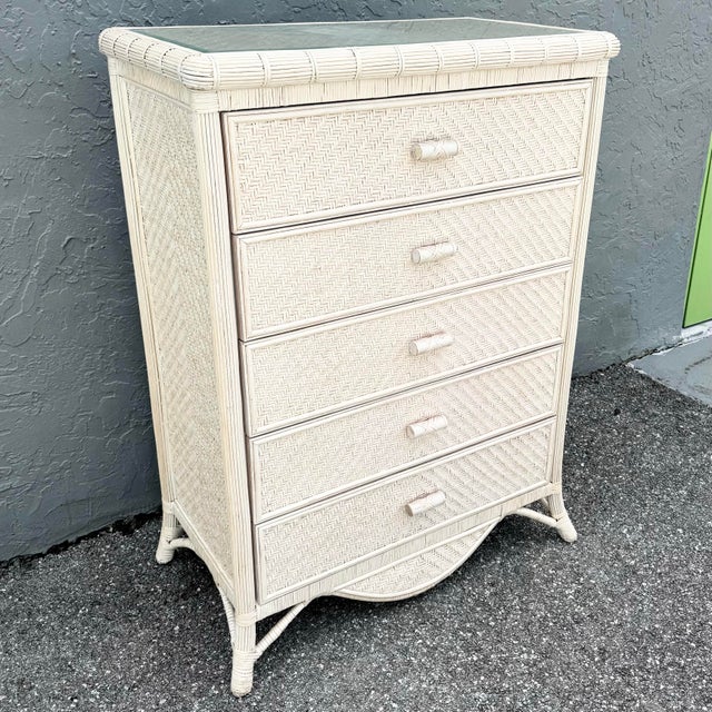 Boho Chic Vintage Boho Chic Wicker Highboy Dresser For Sale - Image 3 of 10