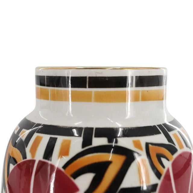 Art Deco Pair of French Luneville Glazed Vases For Sale - Image 3 of 5