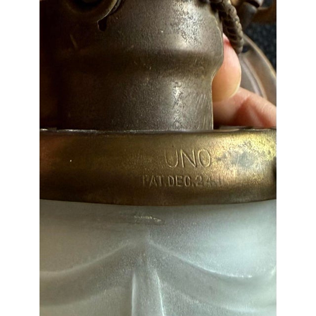 Brass Antique Pendant Light Fixture With Frosted Glass Shade For Sale - Image 8 of 8
