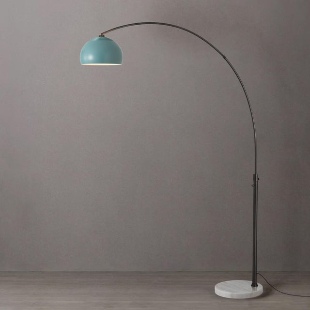 1960s Half Dome Mid Century Floor Lamp - 92" Modern Arc Lamp, Pool Blue Shade Black Nickel Finish, White Marble Base For Sale In Los Angeles - Image 6 of 7