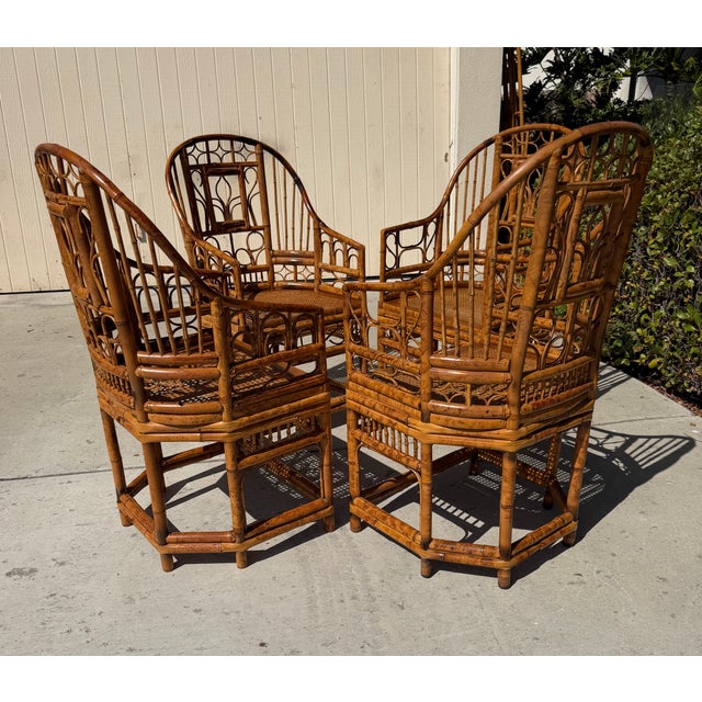 Wood Vintage Rattan Bamboo Brighton Pavillion Chairs With Caned Seats, a Set of 4 For Sale - Image 7 of 11