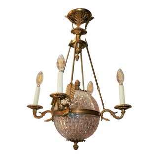 Antique French Empire Crystal Globe Gilded Bronze Chandelier For Sale