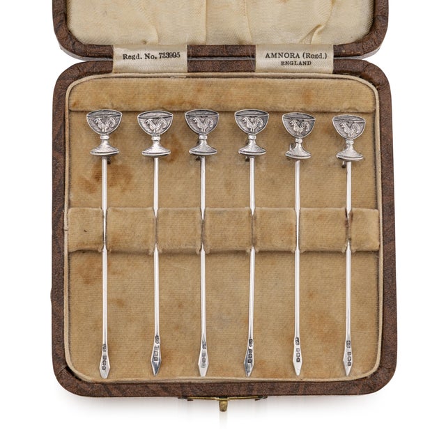 Vintage 20th Century English Silver Cocktail Sticks, 1934, Set of 6 For Sale - Image 13 of 13