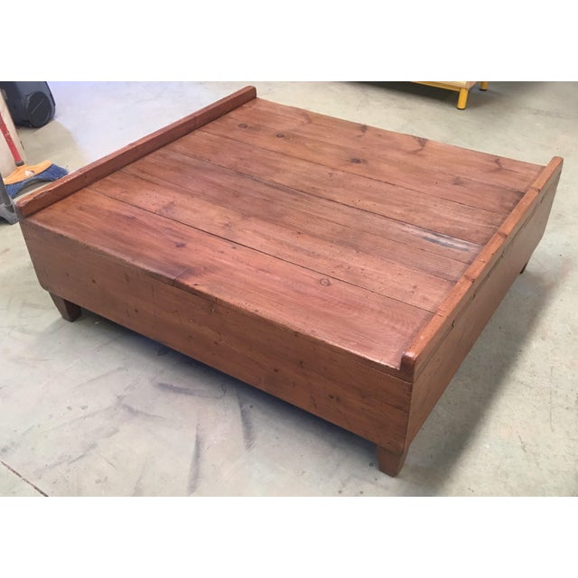 Plinth 19th century low platform coffee table, slabs of antique hardwood. Conductors podium. Measures: Height of legs 4.33...