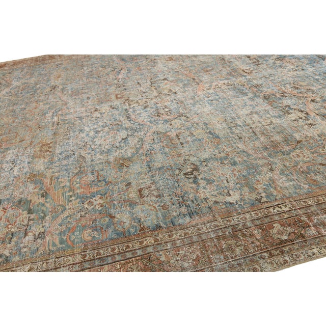 Textile Allover Designed Handmade Mahal Wool Rug in Muted Blue From the 1900s For Sale - Image 7 of 12