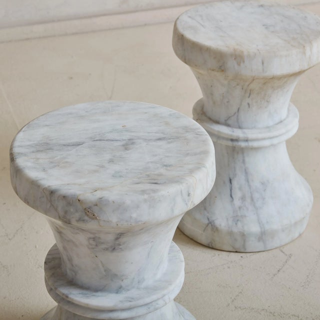 Mid 20th Century Petite Italian White Carrara Marble Stool, Italy 20th Century For Sale - Image 5 of 11