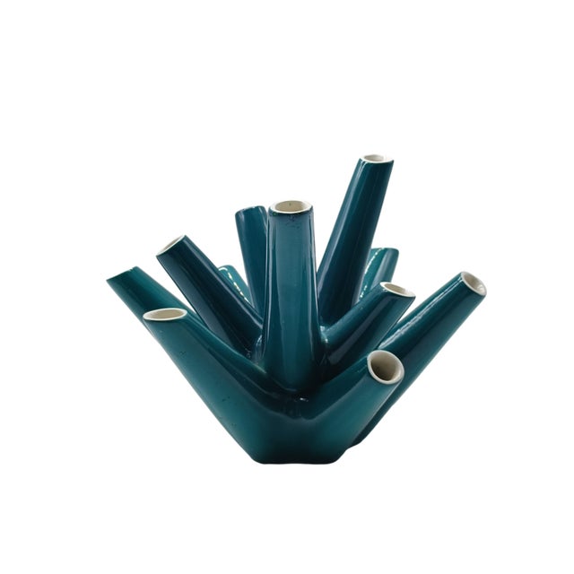 Mid-Century Modern Vibi Torino Green Ceramic Multi-Flower Vase, Italy, 1960s For Sale - Image 3 of 6