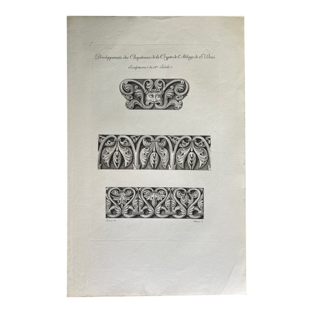 Mid 19th Century Etching Reproduction of French Crypt Architecture by Artist Nicolas Xavier Willemin For Sale
